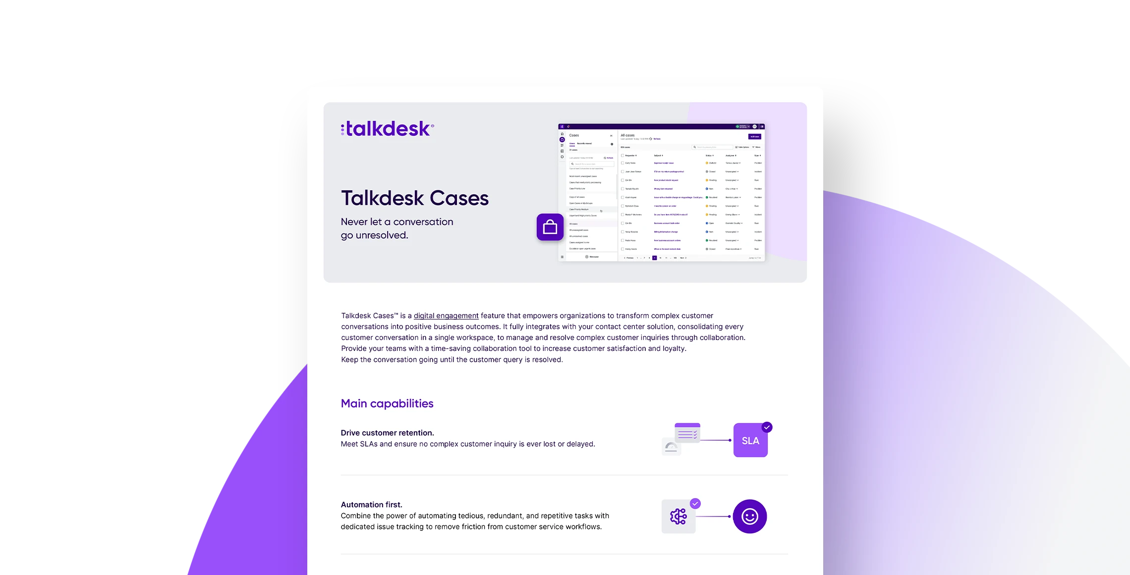 Talkdesk Cases Datasheet