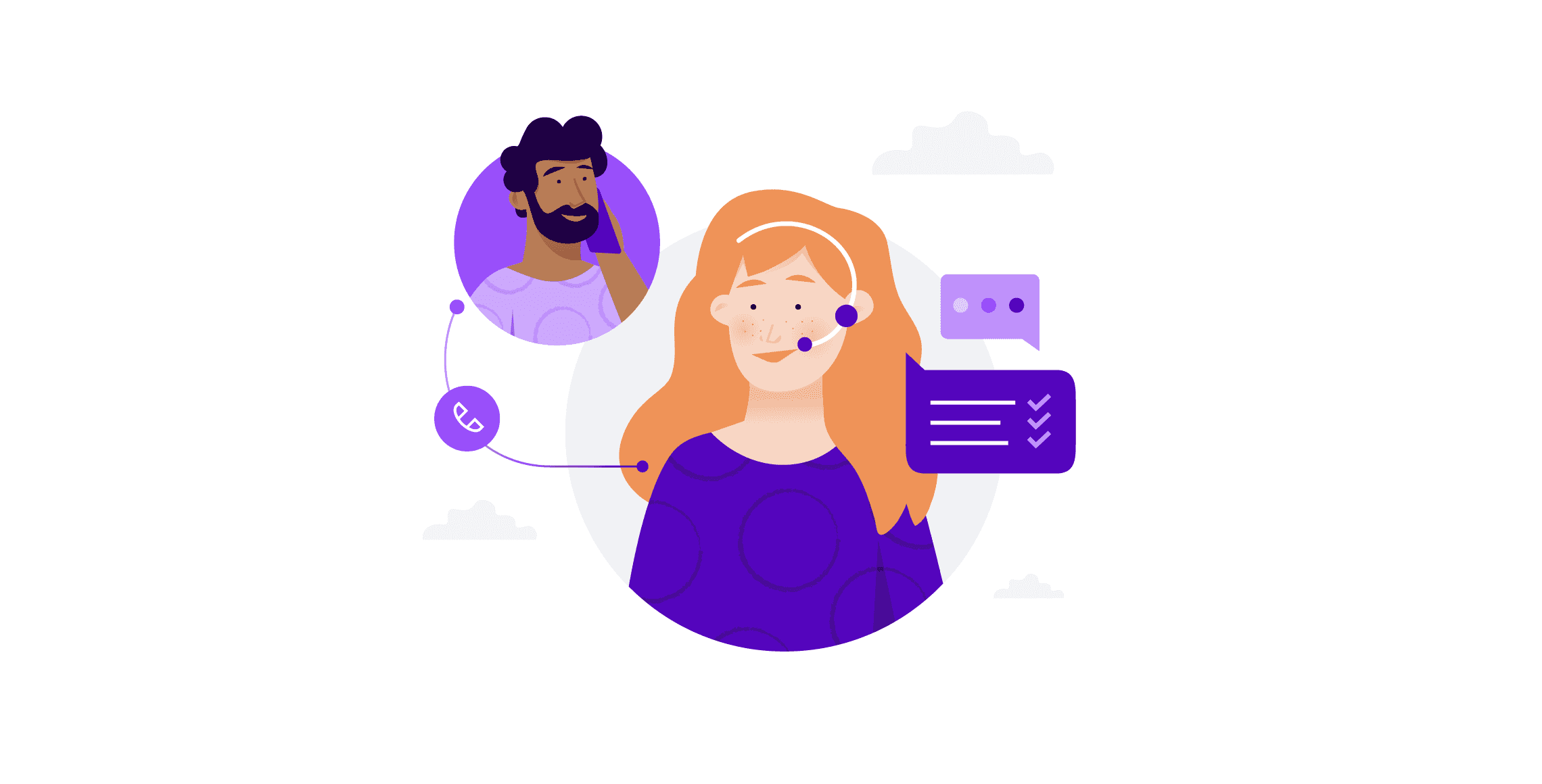 Illustration of a female customer service agent talking with a customer through the phone