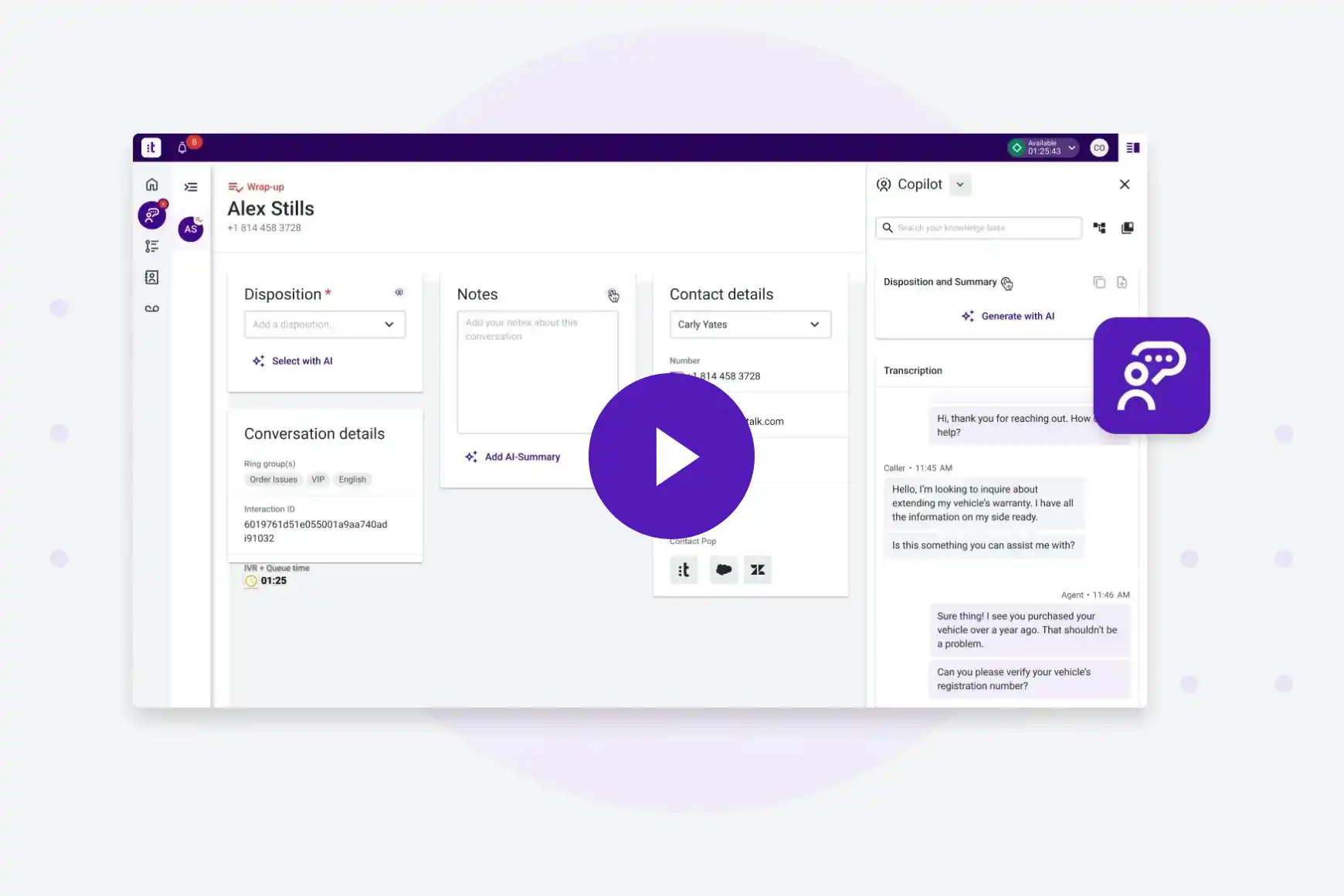 Speed up after-call-work with Copilot GPT-powered Automatic Summary.