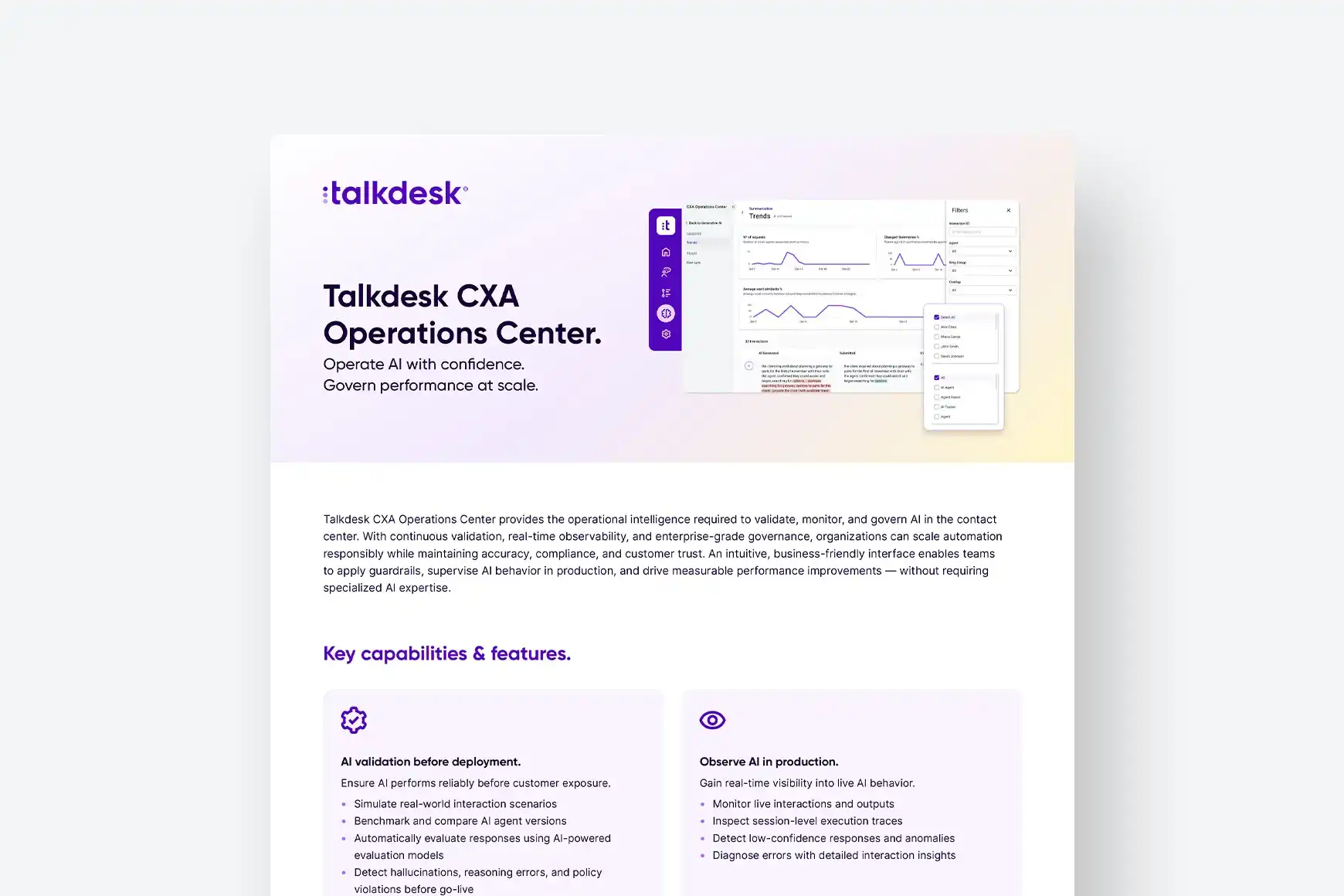 Talkdesk CXA Operations Center
