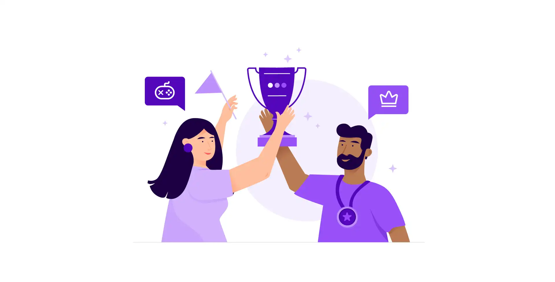 Woman and men agents hold a cup as winners of the contact center gamification award