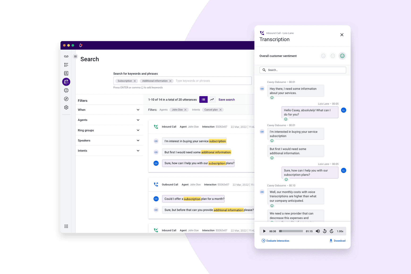 Insights Analytics Speech Transcription Highlight Cx Interaction