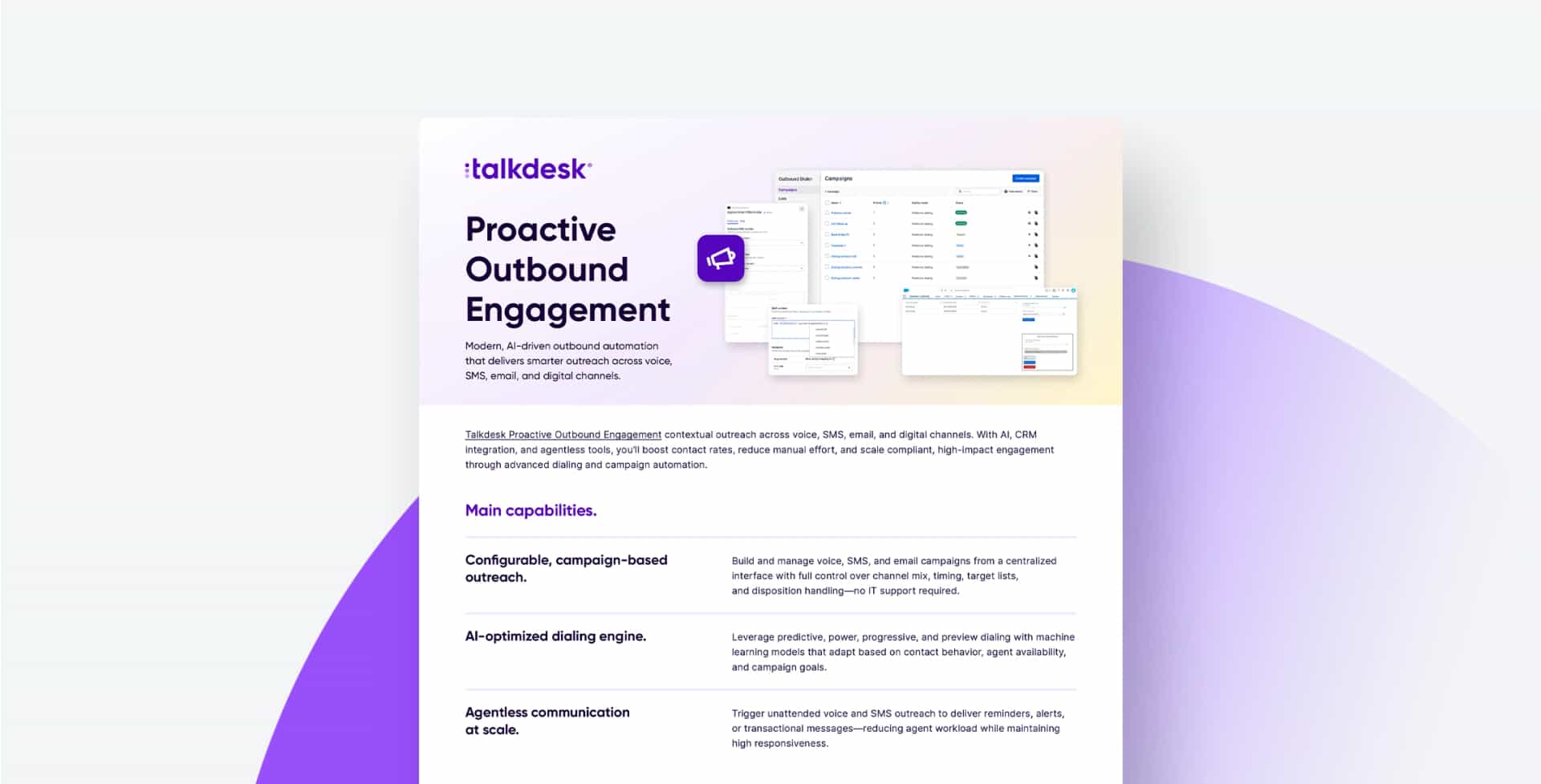 Ficha técnica de Talkdesk Proactive Outbound Engagement