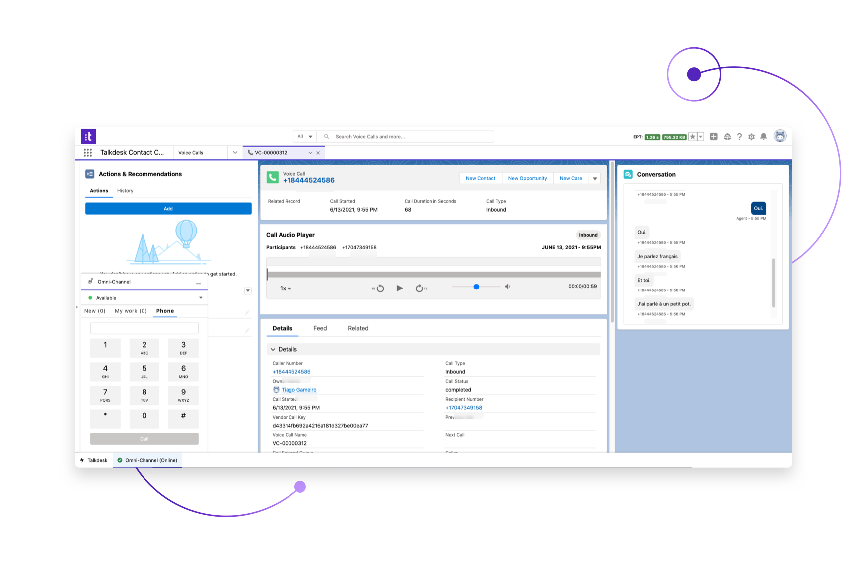 Améliorez votre CRM avec une fonctionnalité de centre de contact complète dans Salesforce grâce à Talkdesk for Salesforce.
