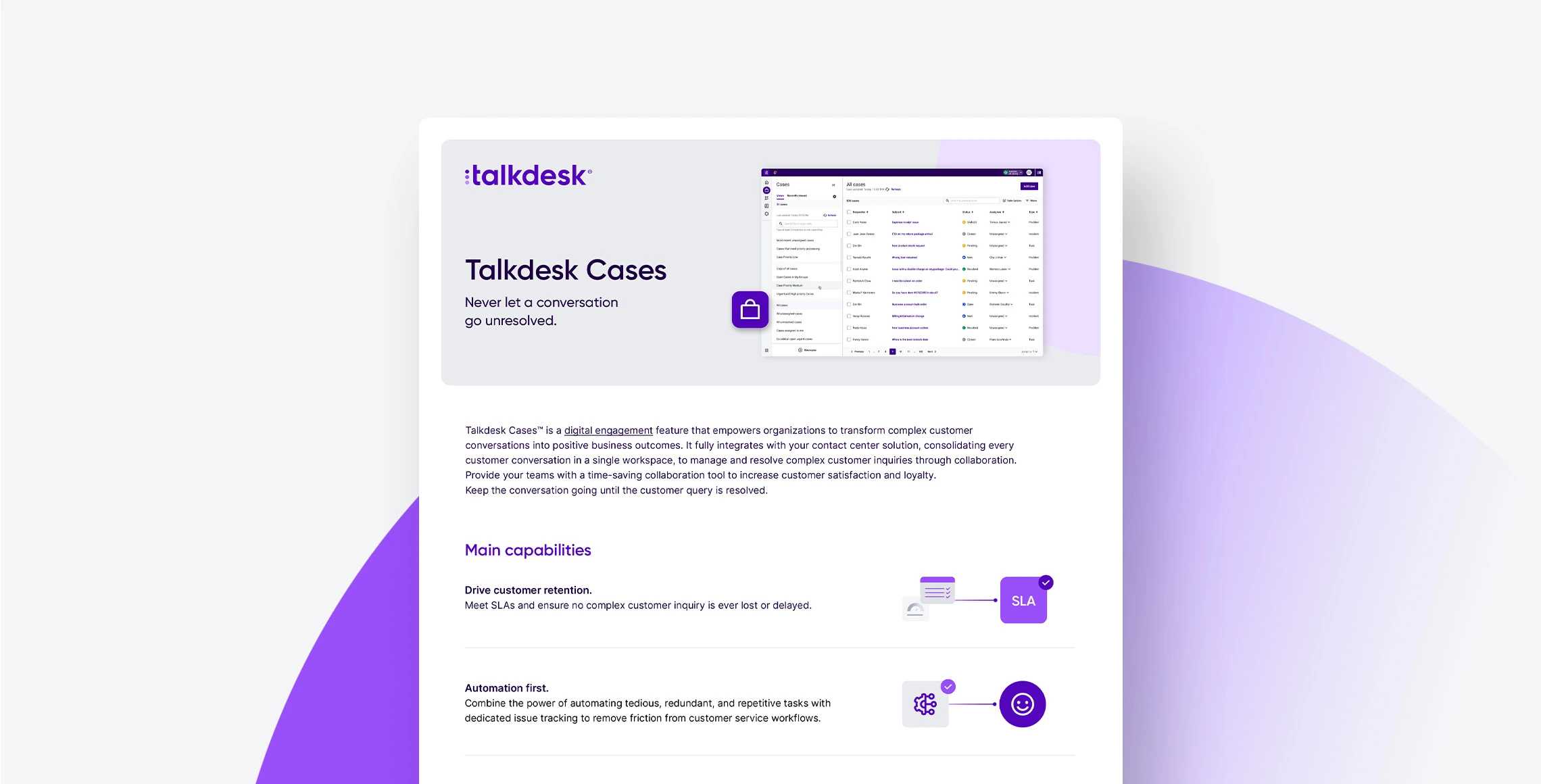 Talkdesk Product Cases Datasheet