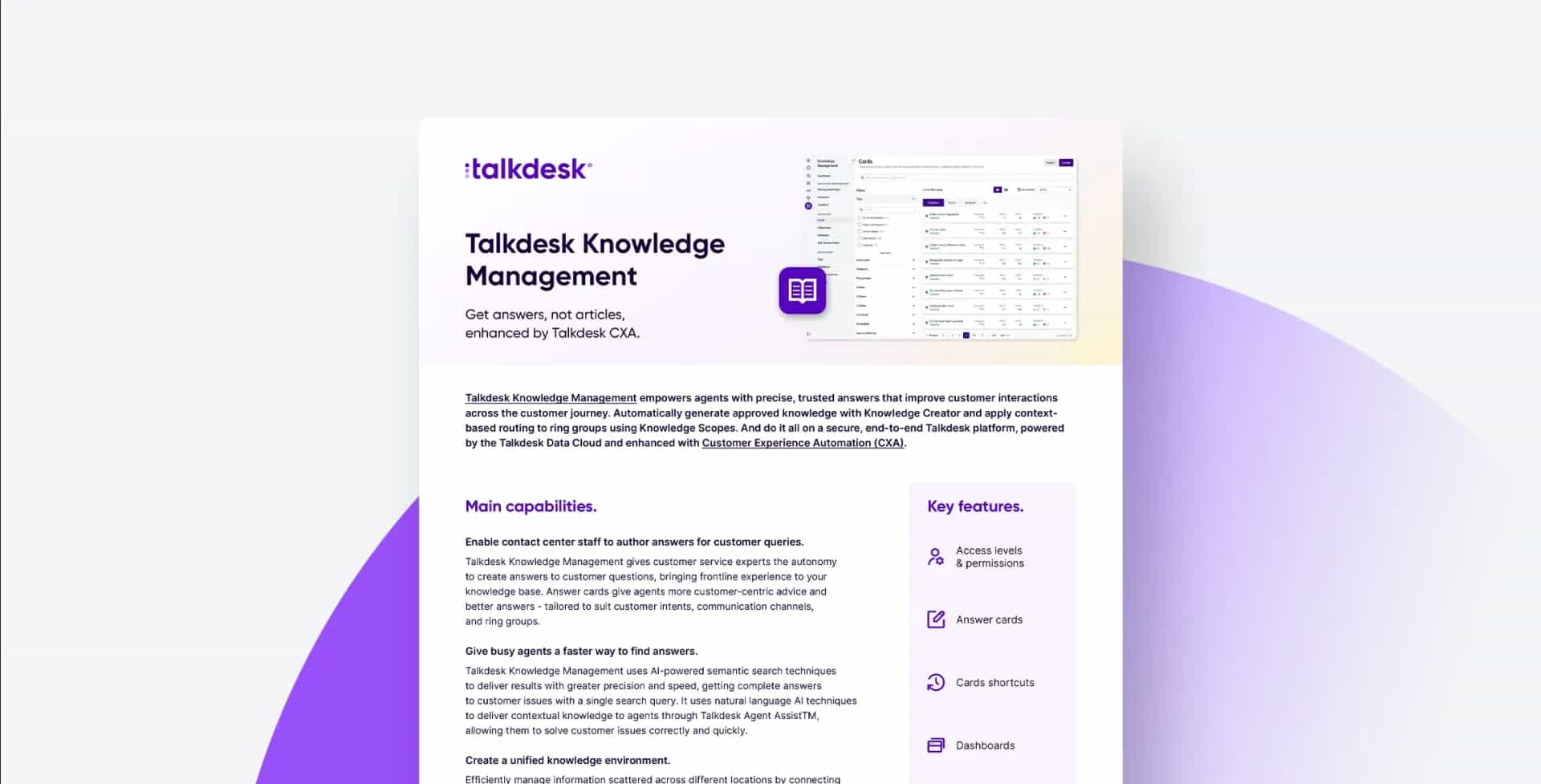 Talkdesk Knowledge Management Datasheet
