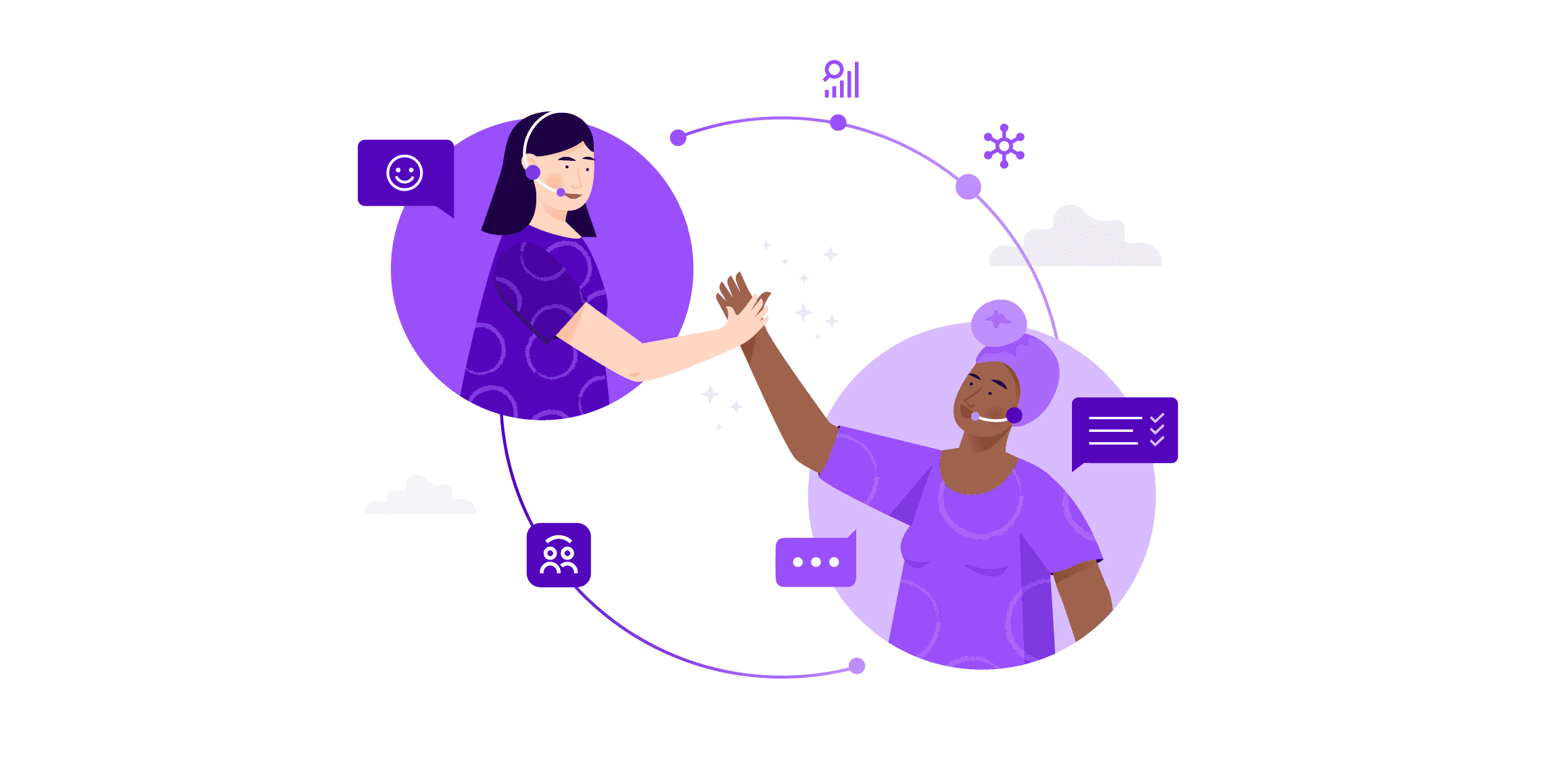 An illustration of two customer service representatives high-fiving