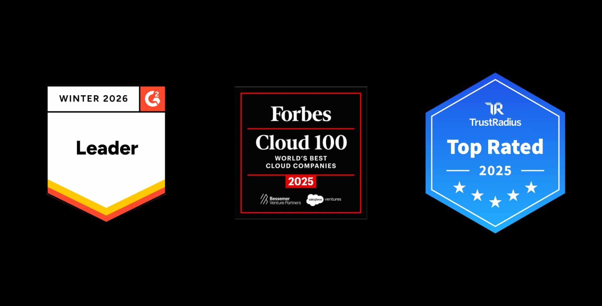 G2 Summer 2025 Forbes Cloud 100 Trustradius Top Rated 2024