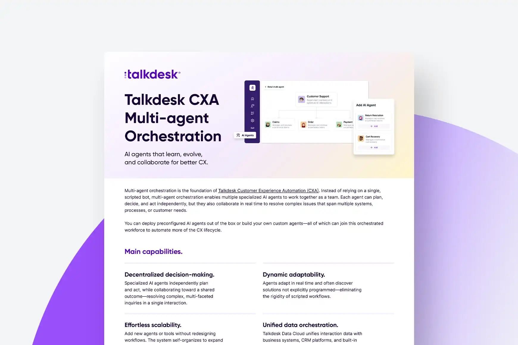 Talkdesk CXA Multi-agent orchestration
