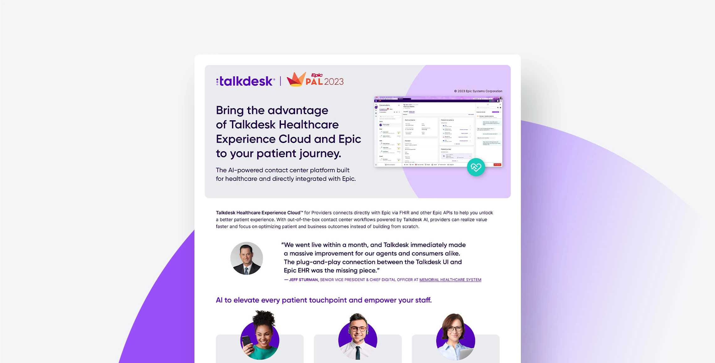Bring The Advantage Of Talkdesk Healthcare Experience Cloud And Epic To Your Patient Journey Epic Pals