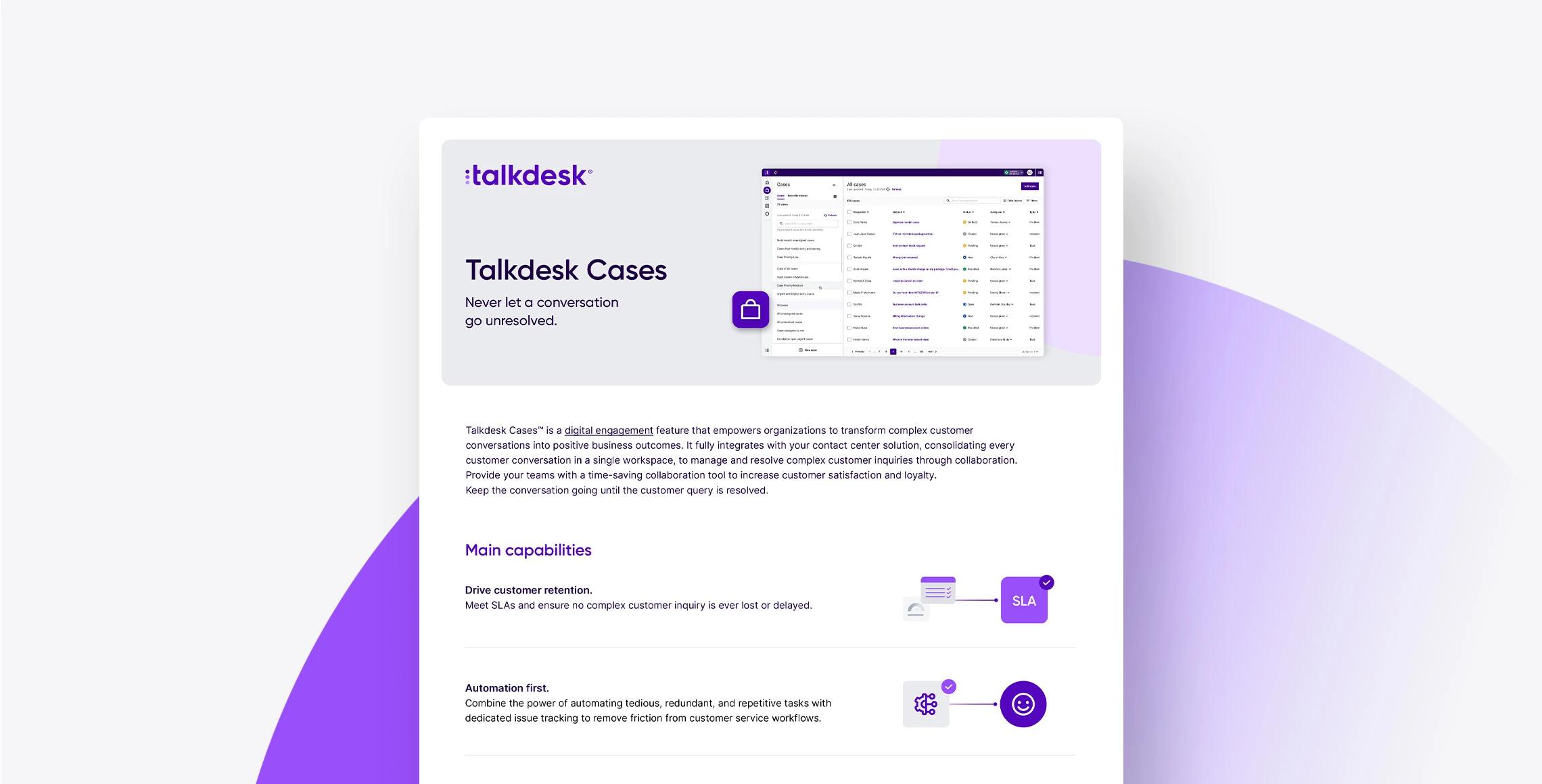 Talkdesk Product Cases Datasheet